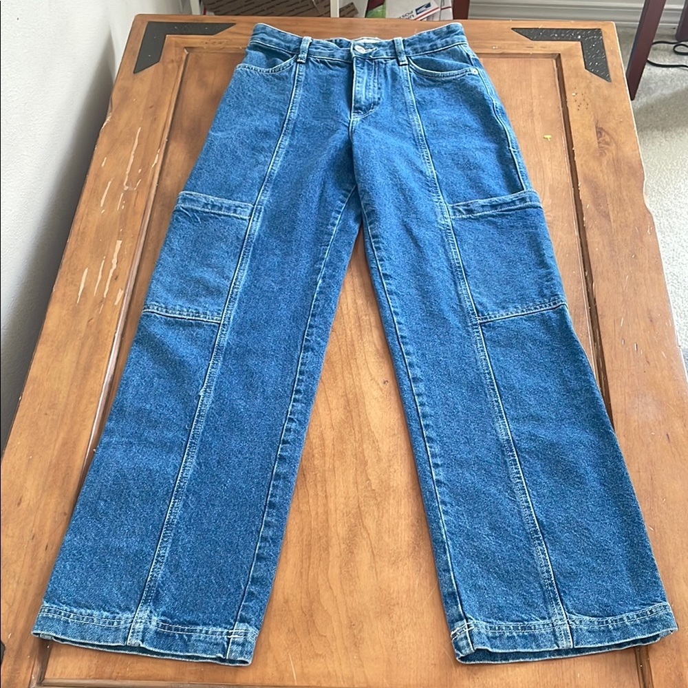 Pull&Bear Blue Wide Leg Cargo Relaxed Jeans Size 0